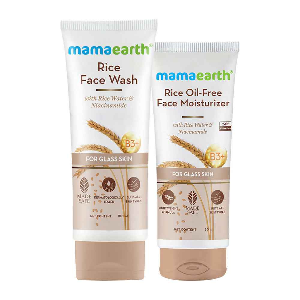 Mamaearth Rice Face Wash &amp; Oil-Free Moisturizer Combo For Glass Skin