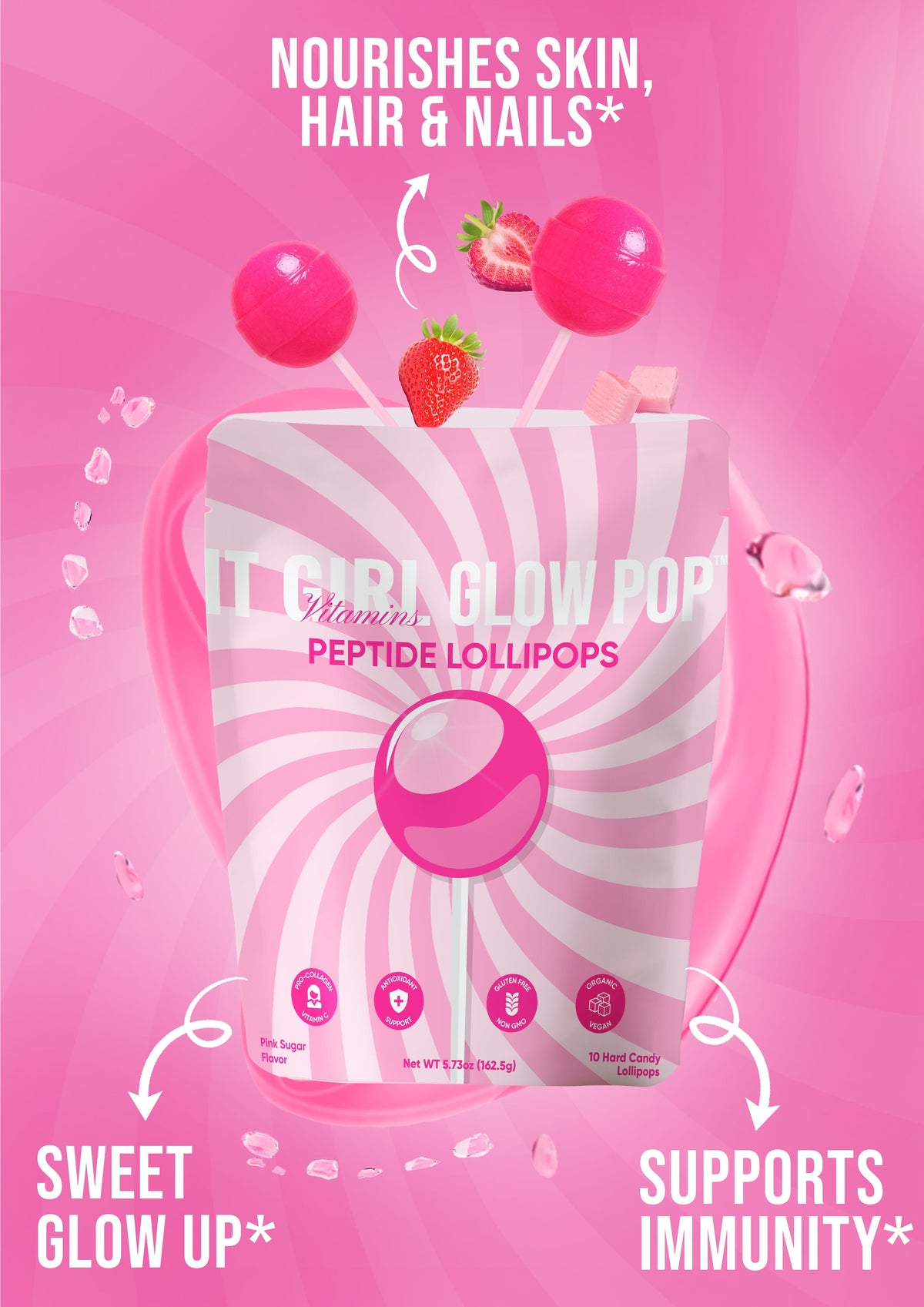 It Girl Beauty Lollipops - Collagen Peptides &amp; Vitamin C Healthy Candy for Skin, Hair, Nails  DestGlow