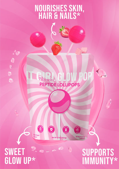 It Girl Beauty Lollipops - Collagen Peptides &amp; Vitamin C Healthy Candy for Skin, Hair, Nails  DestGlow