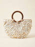 Handmade Shell Handbag Pearl Shell Tote Bag with Wooden Handle by LINTICO
