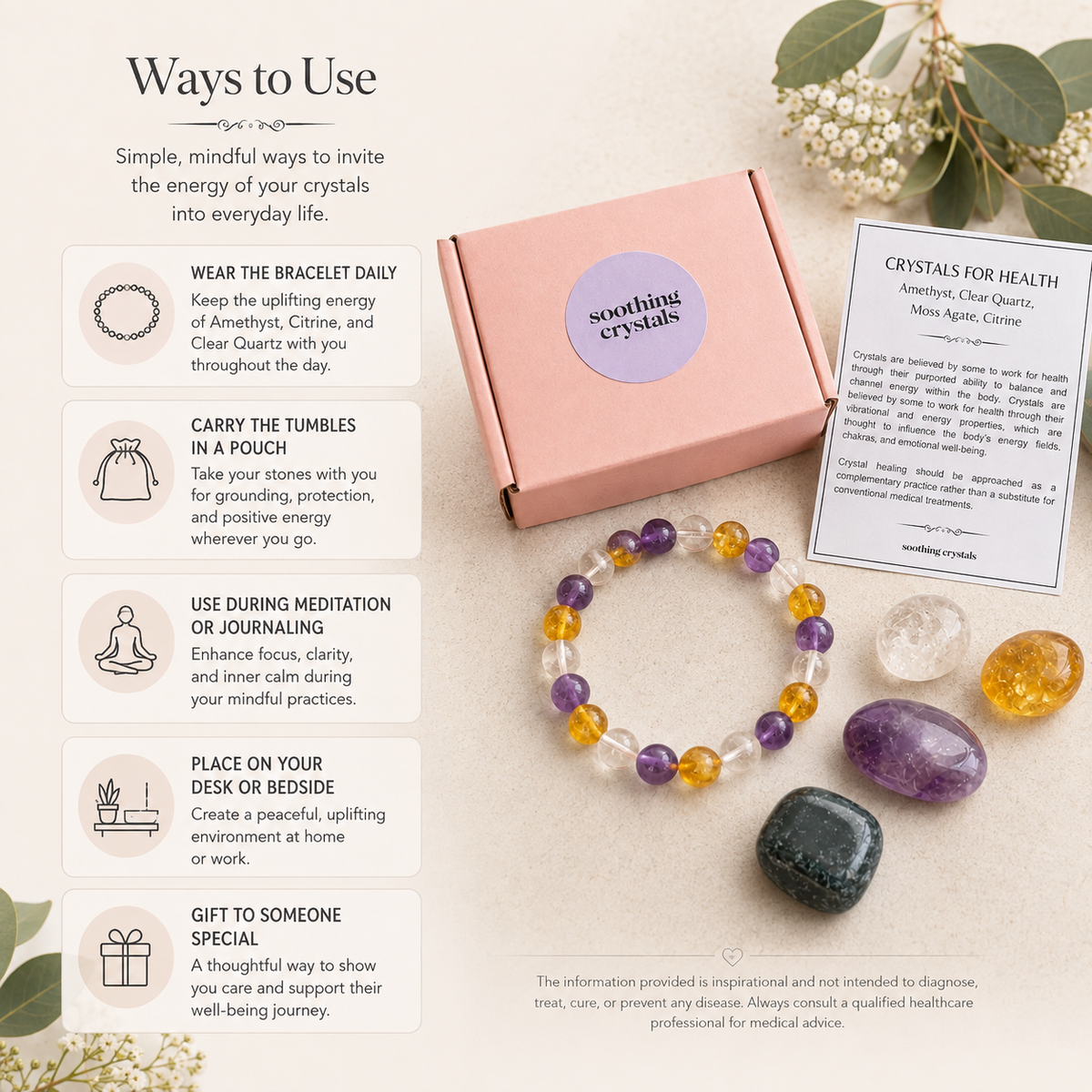 Promotes HEALTH Crystal Kit, Gemstone Tumble Kit, Health Crystal Gift Set