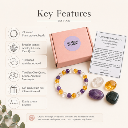 Promotes HEALTH Crystal Kit, Gemstone Tumble Kit, Health Crystal Gift Set