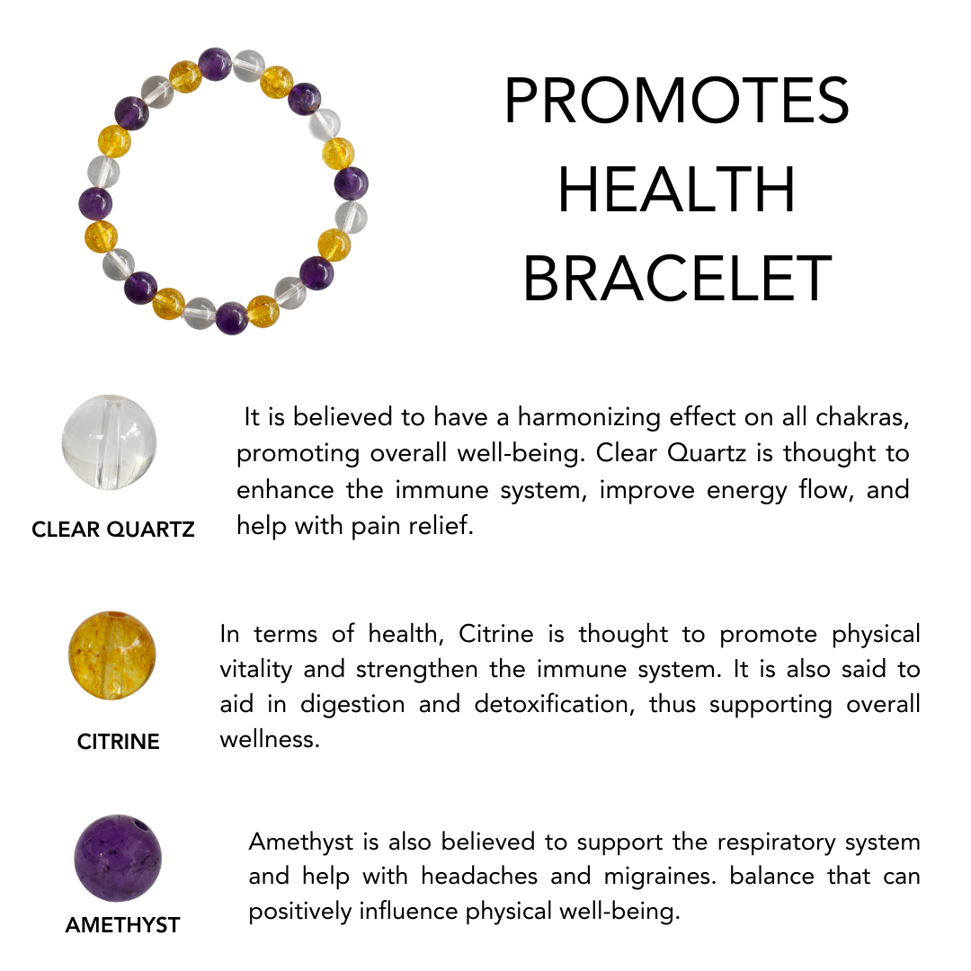 Promotes HEALTH Crystal Bracelet ( Boost Motivation, Spiritual Growth, Clarity)  DestGlow