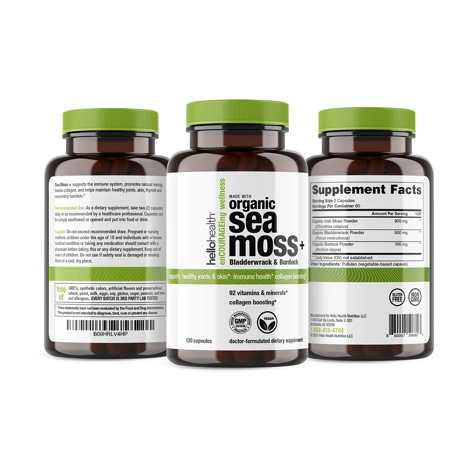 Organic Irish Sea Moss, Organic Bladderwrack, &amp; Organic Burdock capsules