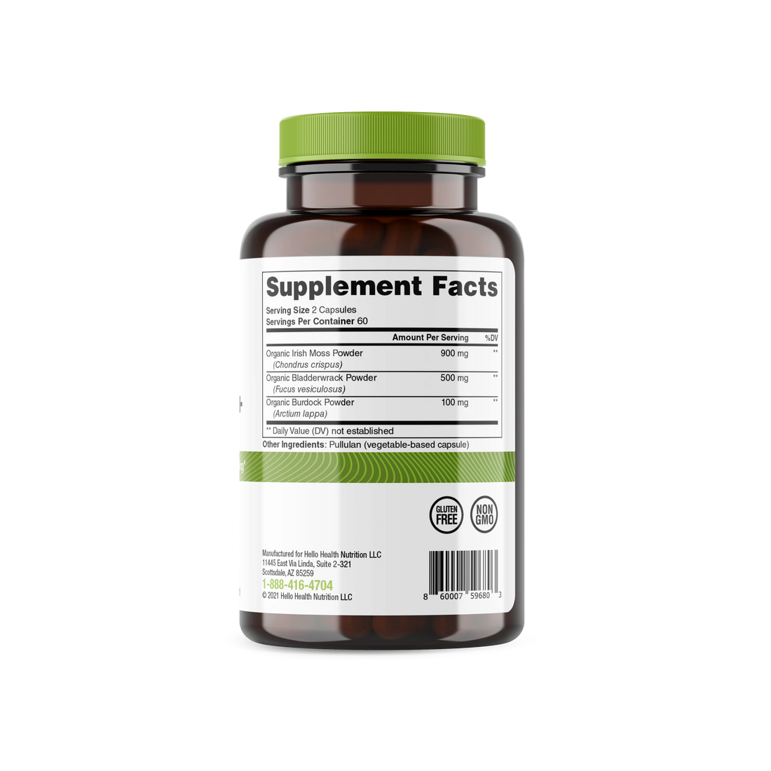 Organic Irish Sea Moss, Organic Bladderwrack, &amp; Organic Burdock capsules