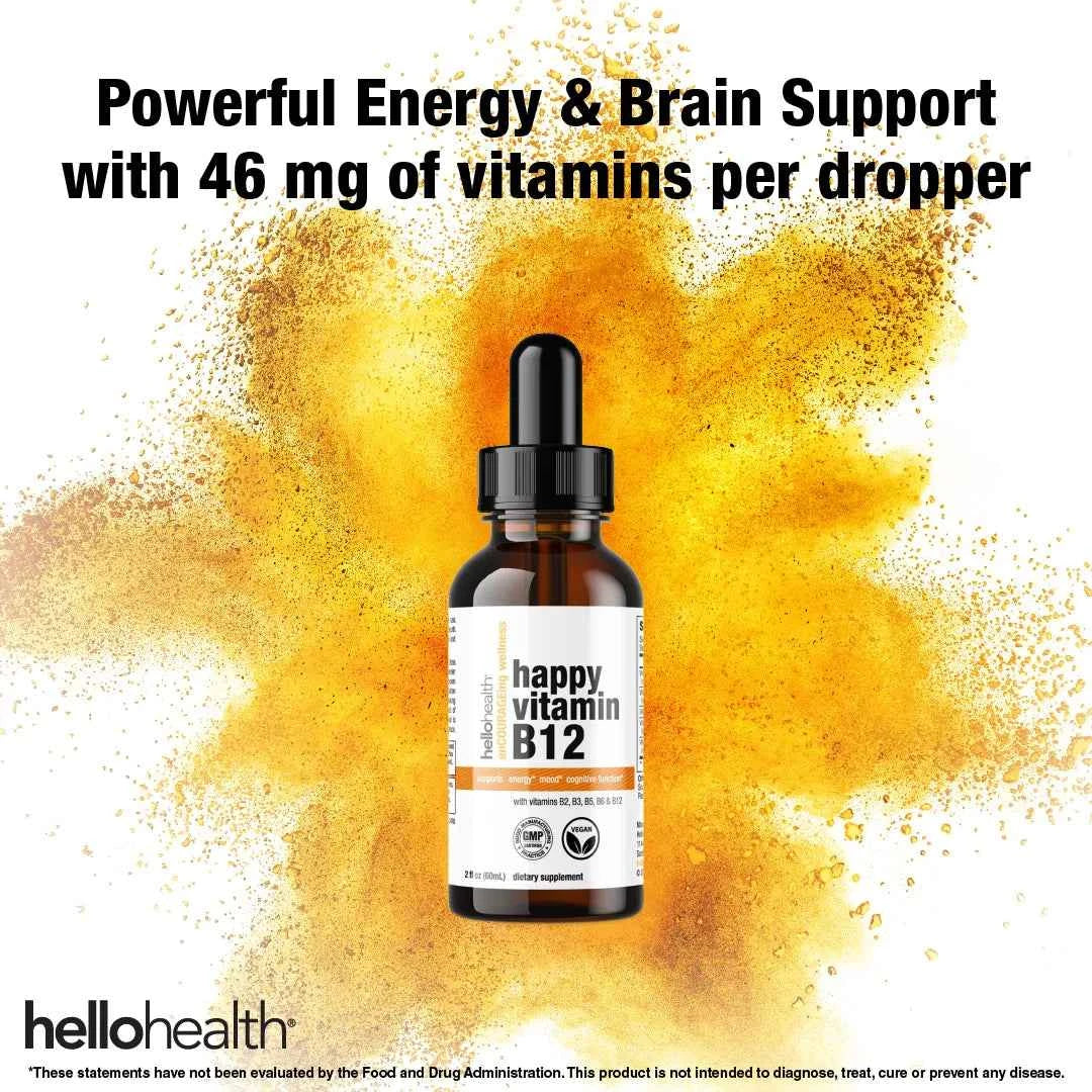 Happy Energy Vitamin B12 Plus – B12 Complex with B2, B3, B5 &amp; B6 for Energy, Focus &amp; Mood Support
