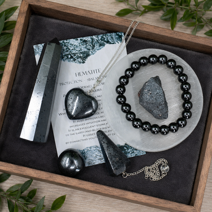 Hematite Crystal Gift Set For Emotional Support and Protection, Real Polished Gemstones.  DestGlow