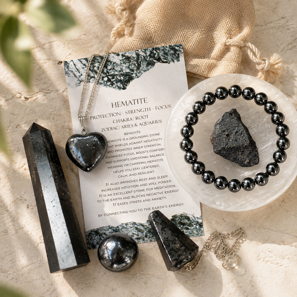 Hematite Crystal Gift Set For Emotional Support and Protection, Real Polished Gemstones.  DestGlow
