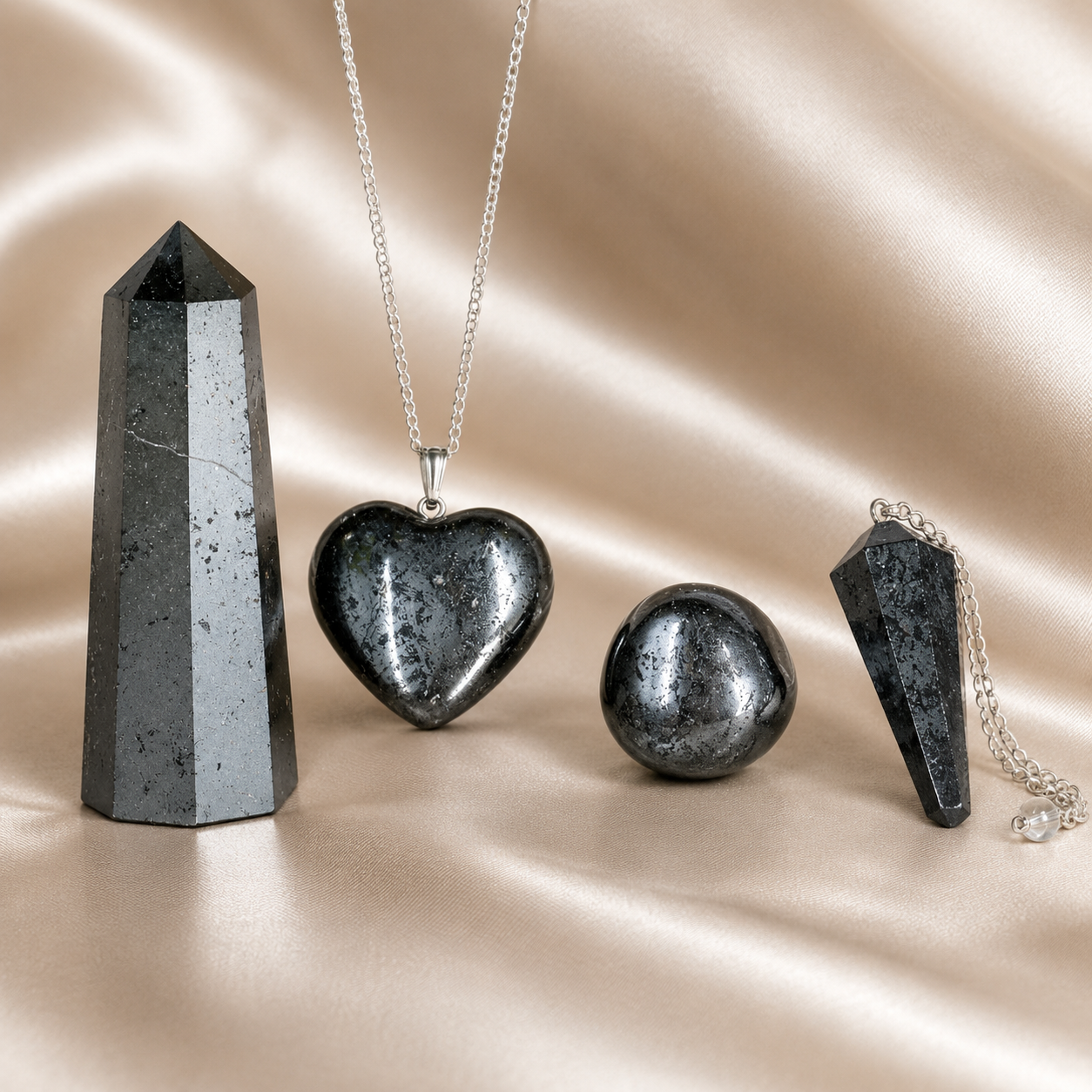 Hematite Crystal Gift Set For Emotional Support and Protection, Real Polished Gemstones.  DestGlow