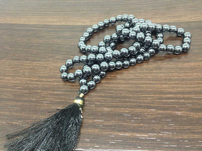 Hematite Gemstone Mala, 108 Prayer Bead Mala.  DestGlow
