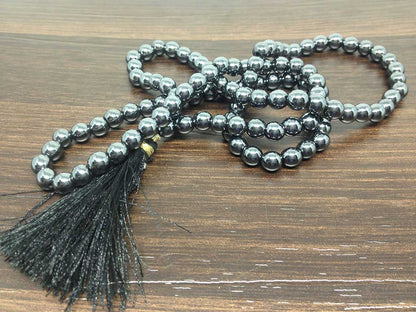 Hematite Gemstone Mala, 108 Prayer Bead Mala.  DestGlow