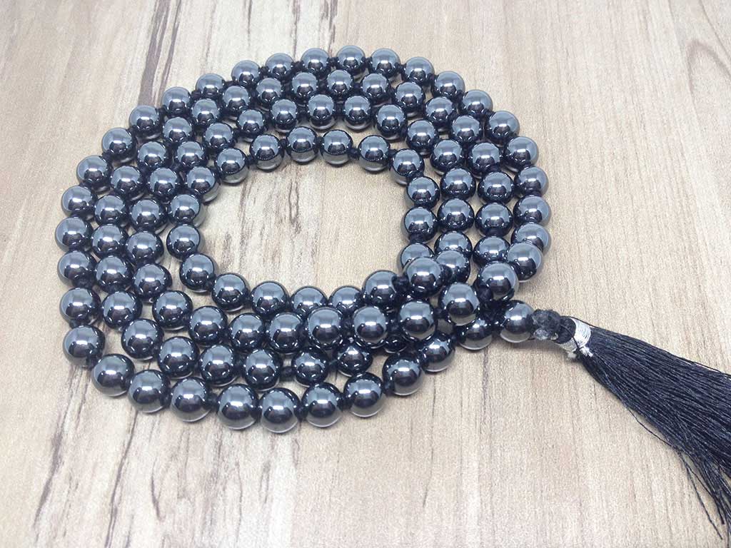 Hematite Gemstone Mala, 108 Prayer Bead Mala.  DestGlow