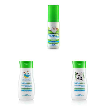 Mamaearth Daily Moisturizing Lotion &amp; Deeply Nourishing Wash &amp; Nourishing Hair Oil for Babies