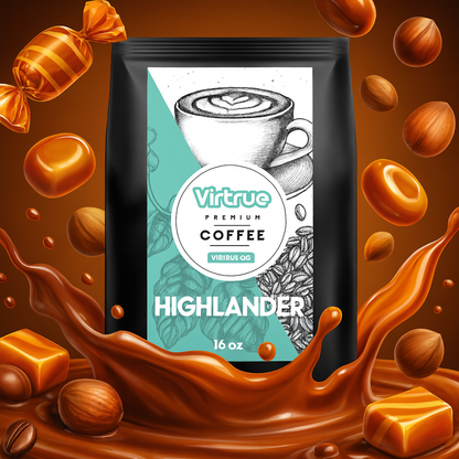 Highlander (Butterscotch, Caramel &amp; Hazelnut) Flavored Coffee – 16oz | Virtrue Premium
