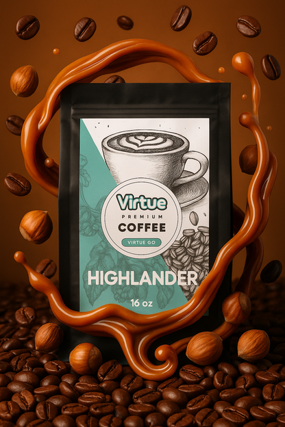 Highlander (Butterscotch, Caramel &amp; Hazelnut) Flavored Coffee – 16oz | Virtrue Premium