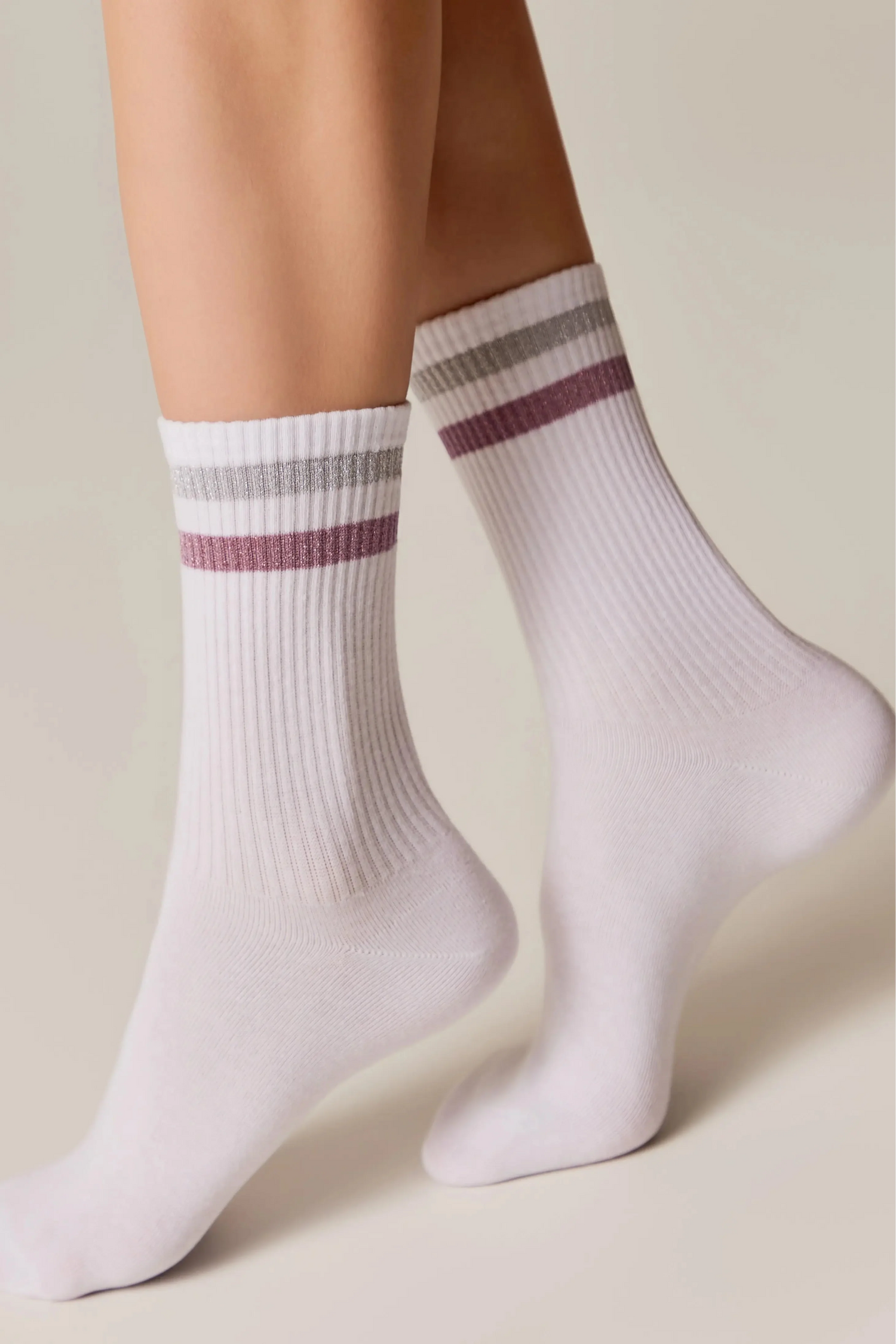 Conte Cotton Long Socks Active 157 - Lurex Stripes - DestGlow