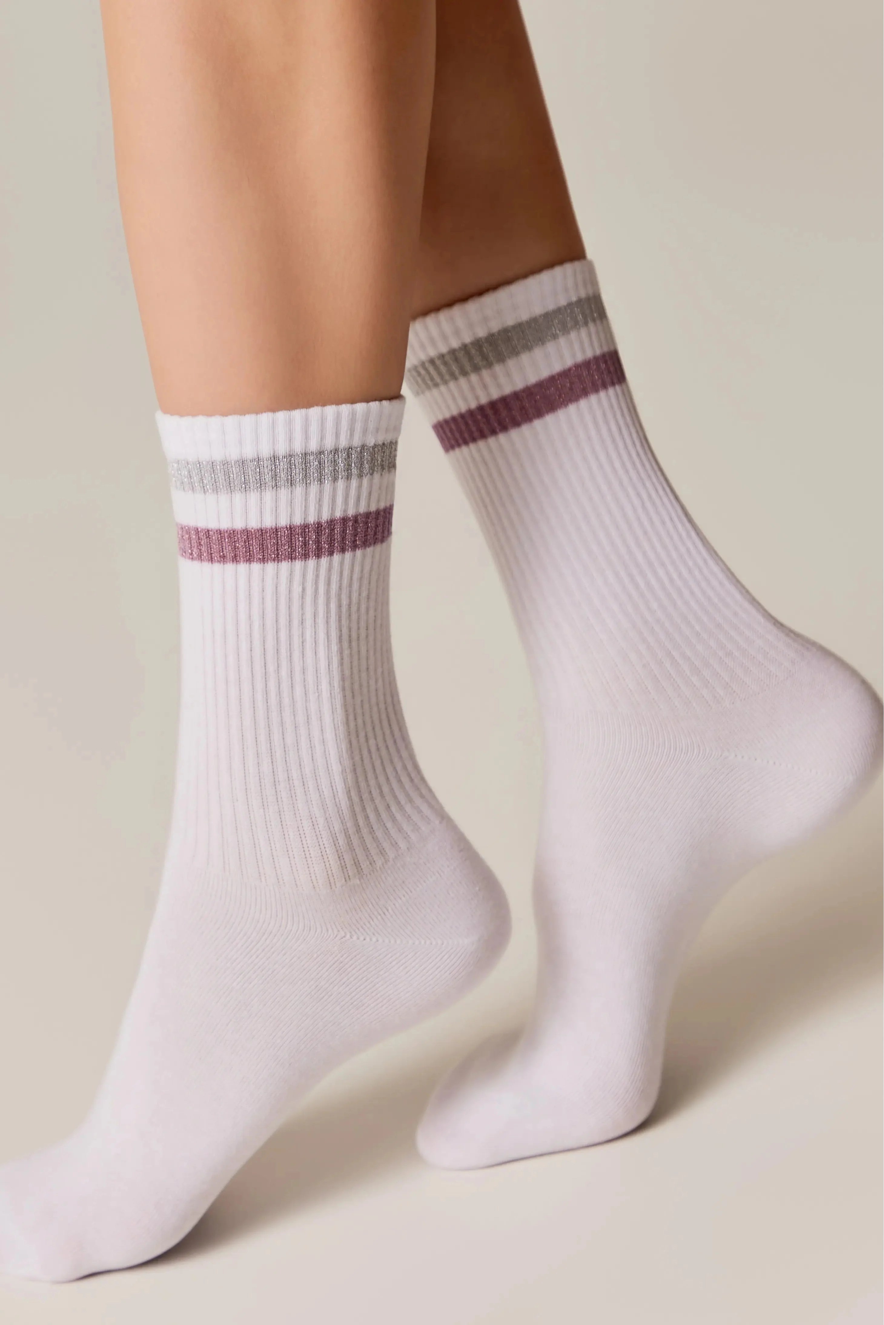 Conte Cotton Long Socks Active 157 - Lurex Stripes - DestGlow