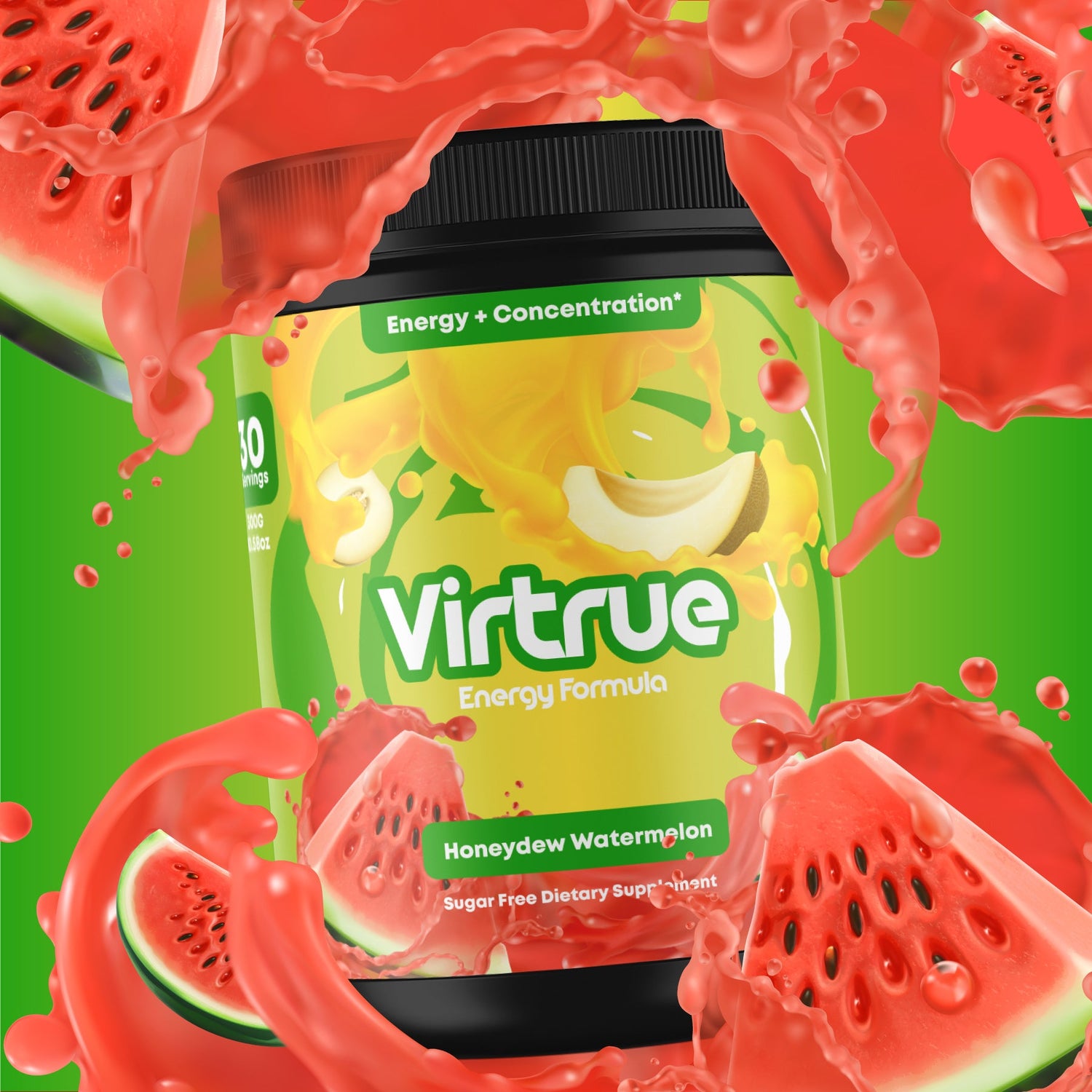 Watermelon Pre-Workout Energy Powder + Focus Boost &amp; Hydration | Sugar Free by Virtrue