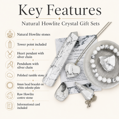 Howlite Crystal Gift Set For Emotional Support and Protection, Real Polished Gemstones.  DestGlow