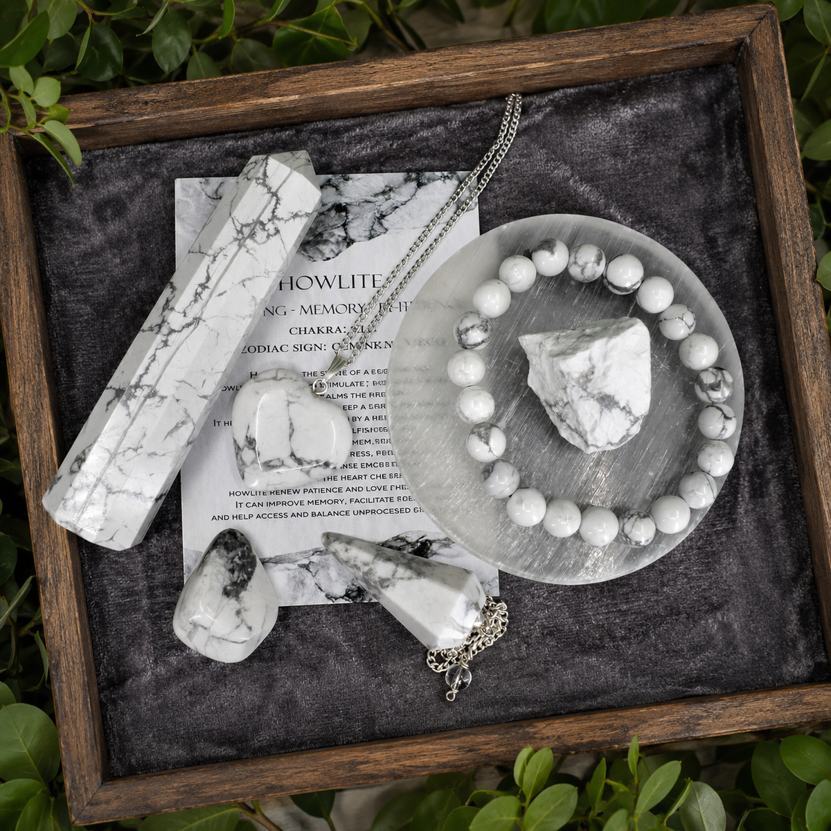 Howlite Crystal Gift Set For Emotional Support and Protection, Real Polished Gemstones.  DestGlow
