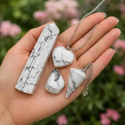 Howlite Crystal Gift Set For Emotional Support and Protection, Real Polished Gemstones.  DestGlow