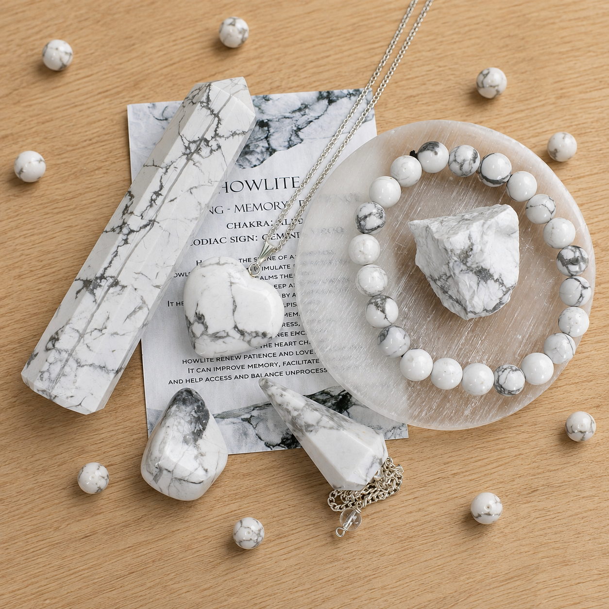 Howlite Crystal Gift Set For Emotional Support and Protection, Real Polished Gemstones.  DestGlow
