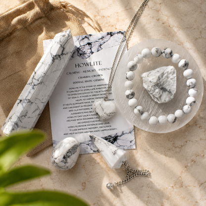 Howlite Crystal Gift Set For Emotional Support and Protection, Real Polished Gemstones.  DestGlow
