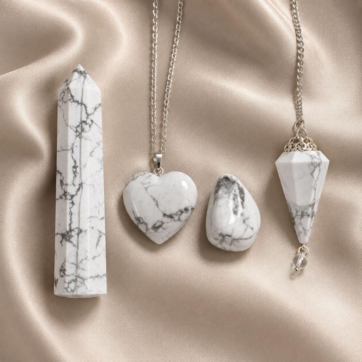 Howlite Crystal Gift Set For Emotional Support and Protection, Real Polished Gemstones.  DestGlow