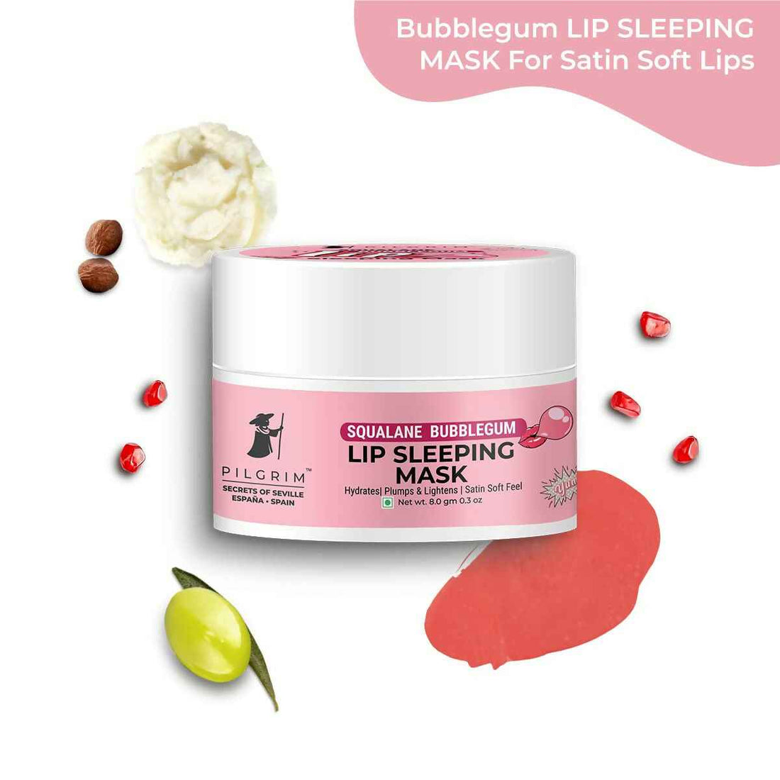 Pilgrim Spanish Lip Sleeping Mask (Bubblegum) with Shea Butter &amp; Pomegranate For Hydrated &amp; Soft Lips