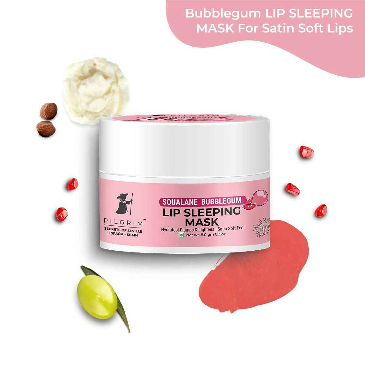 Pilgrim Spanish Lip Sleeping Mask (Bubblegum) with Shea Butter &amp; Pomegranate For Hydrated &amp; Soft Lips