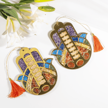 Hamsa Hand Wall &amp; Car Hanger with Seven Chakra Stones  DestGlow