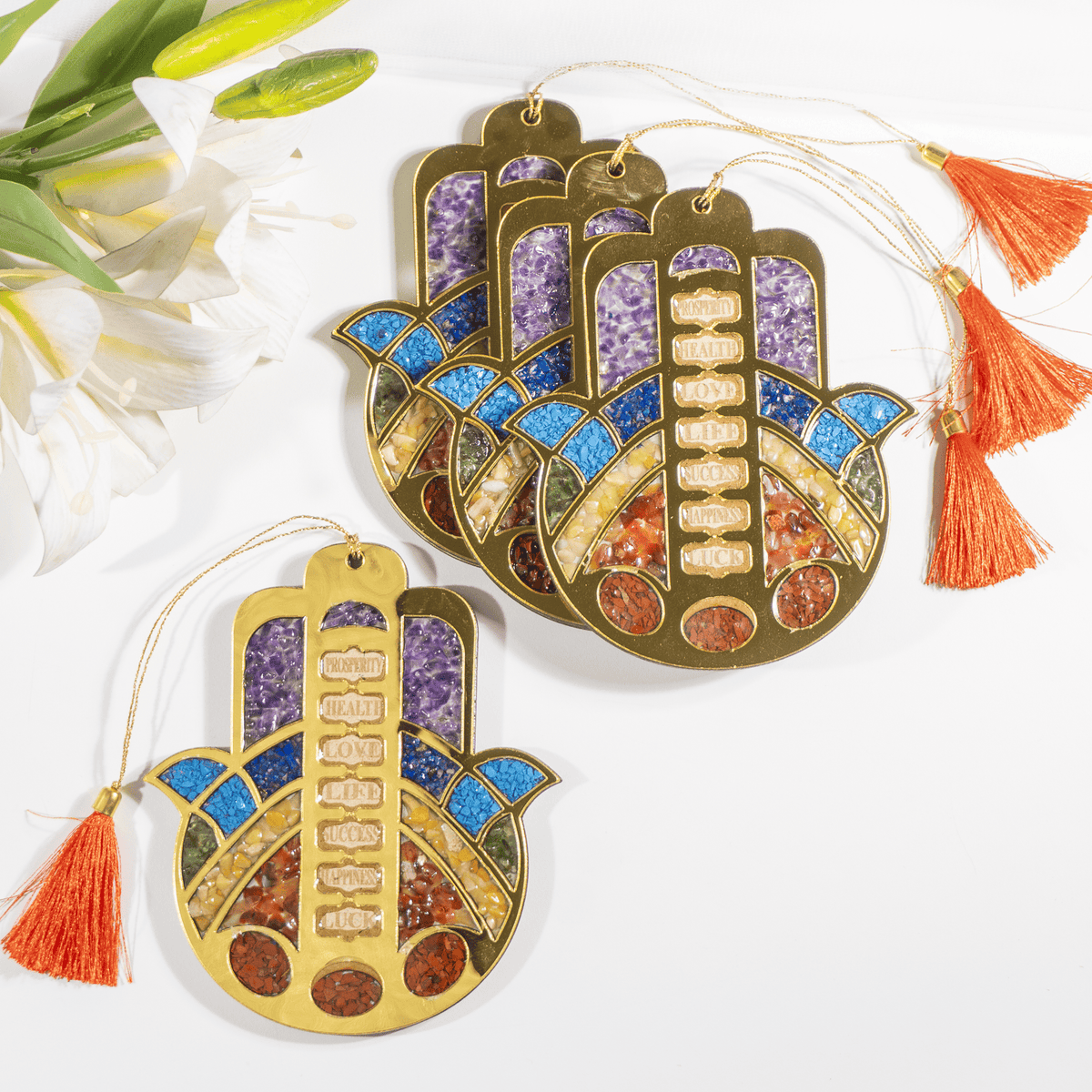 Hamsa Hand Wall &amp; Car Hanger with Seven Chakra Stones  DestGlow
