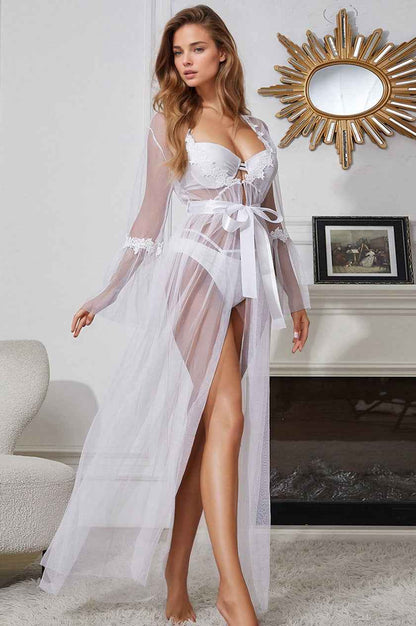 Long Sleeve Mesh Gown Robe