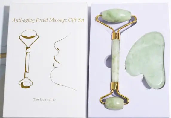 Jade Roller & Gua Sha Gift Box Set - Natural Facial Massage Tools for Anti-Aging - DestGlow