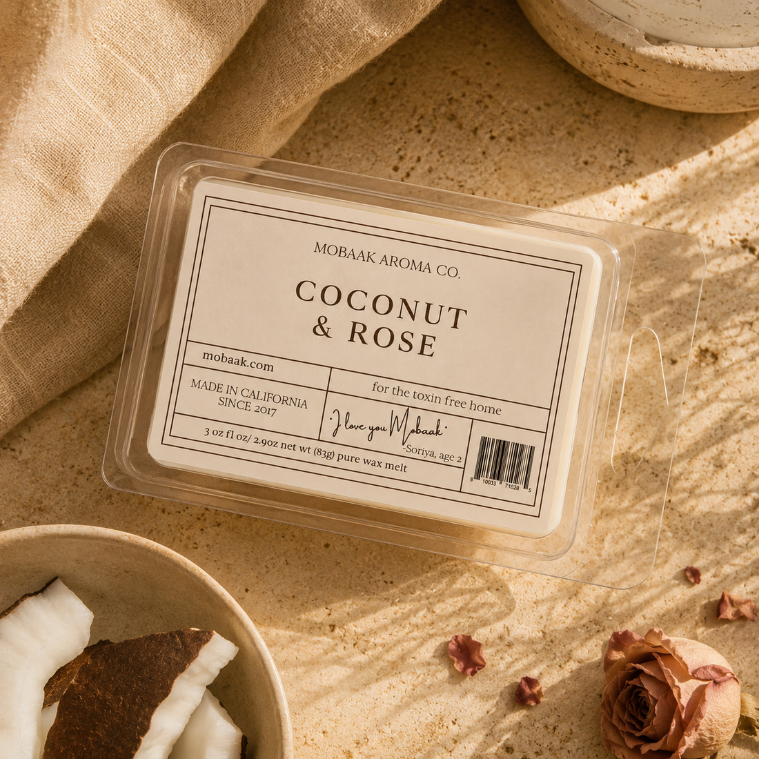 Coconut + Rose Wickless Tart by Mobaak Aromatherapy Shoppe