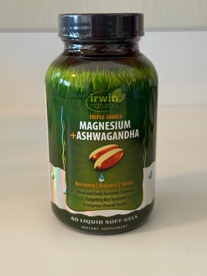 Magnesium + Ashwagandha Liquid Softgels | Stress Relief, Mood &amp; Recovery Support, 60 CT by Seamoss depot
