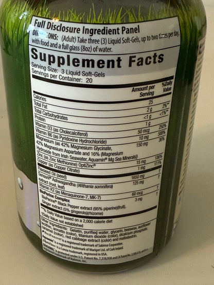 Magnesium + Ashwagandha Liquid Softgels | Stress Relief, Mood &amp; Recovery Support, 60 CT by Seamoss depot