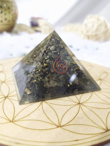 Pyrite Orgone Pyramid, Healing Crystal Gemstone Pyramid  DestGlow