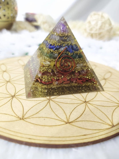 7 Chakra Orgone Pyramid, Crystal Energy Pyramid.  DestGlow