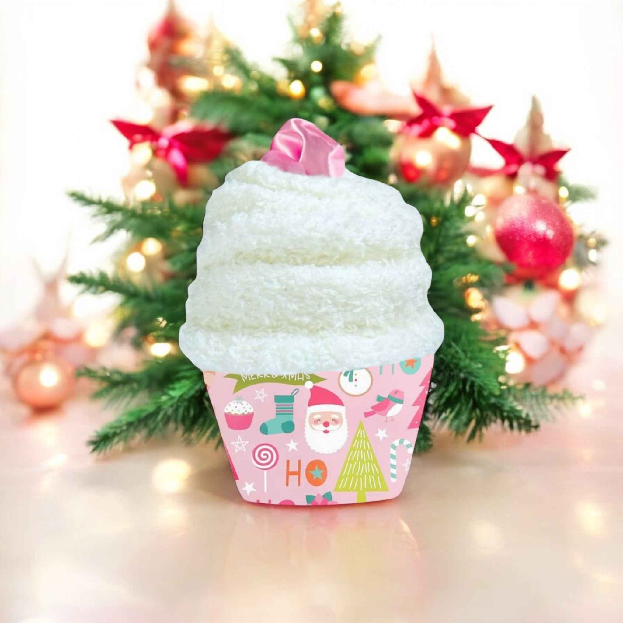 Christmas Cozy Socks Cupcake with Scrunchie