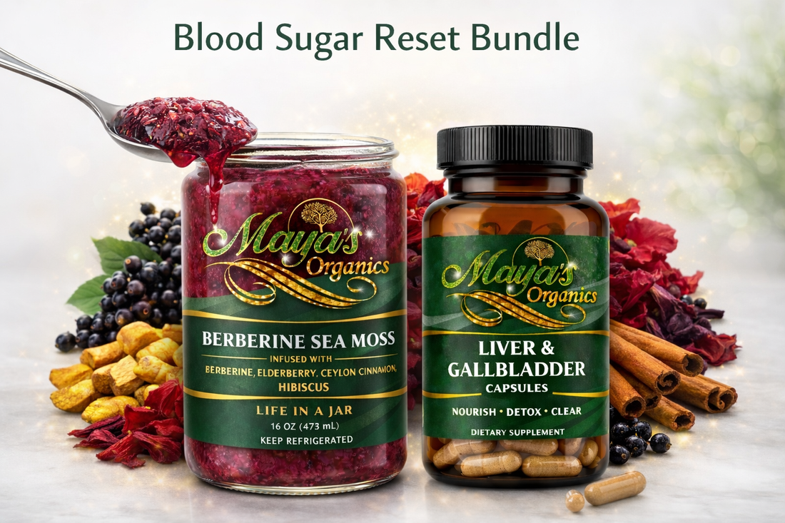 Blood Sugar Reset Bundle - Berberine Sea Moss Gel 16oz + Liver &amp; Gallbladder Cleanse Detox Capsules (60 Caps) by Seamoss depot