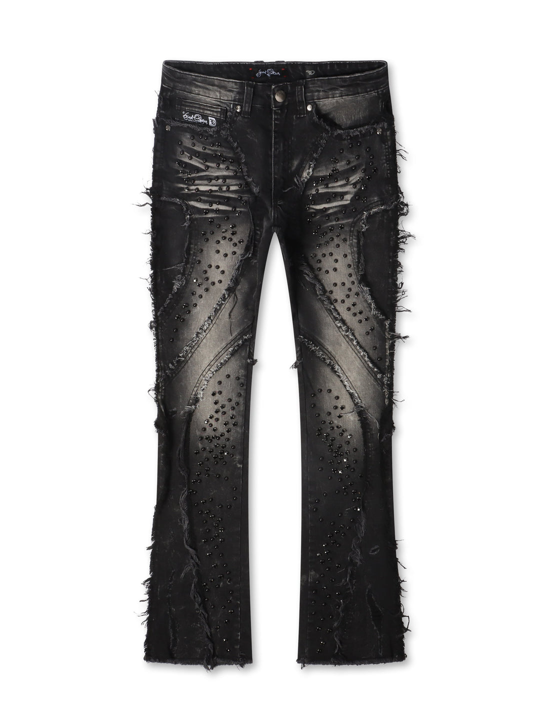 Frost Originals Distressed Rhinestone Stacked Jeans - Black Wash by Denim Exchange