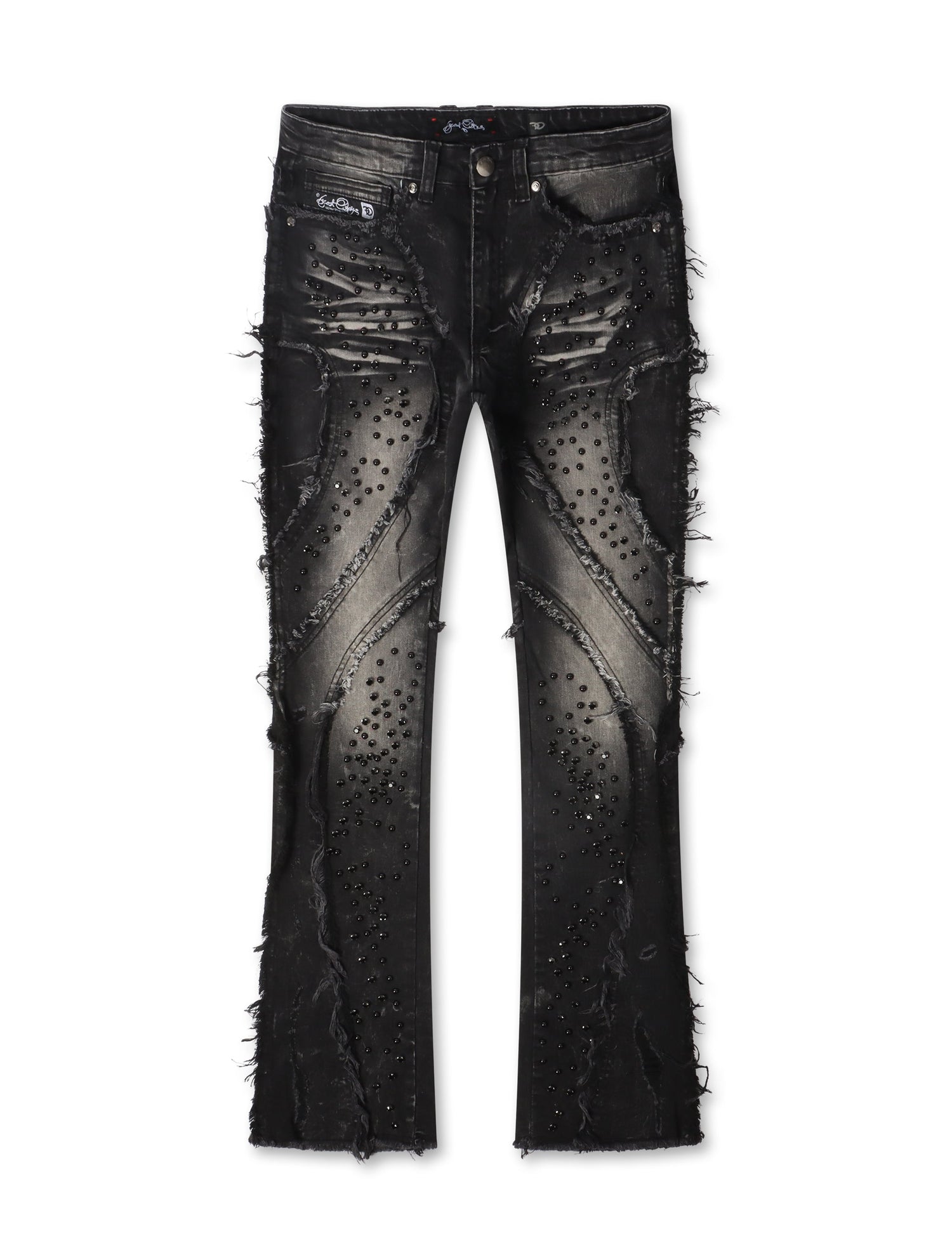 Frost Originals Distressed Rhinestone Stacked Jeans - Black Wash by Denim Exchange