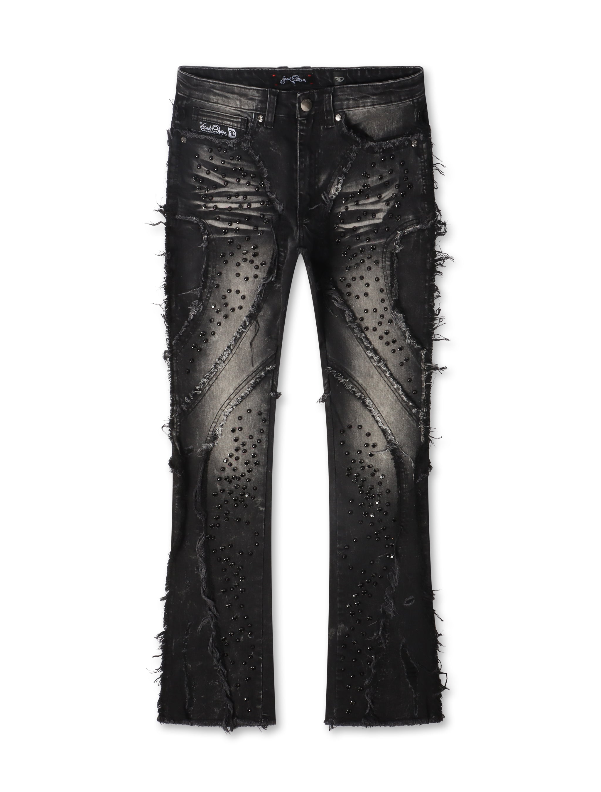 Frost Originals Distressed Rhinestone Stacked Jeans - Black Wash by Denim Exchange