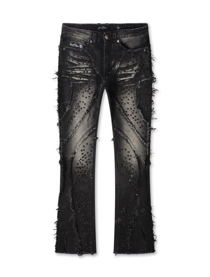Frost Originals Distressed Rhinestone Stacked Jeans - Black Wash by Denim Exchange