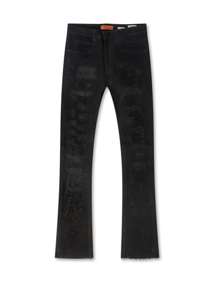 Waimea Rhinestone Stacked Fit Jeans - Jet Black by Denim Exchange