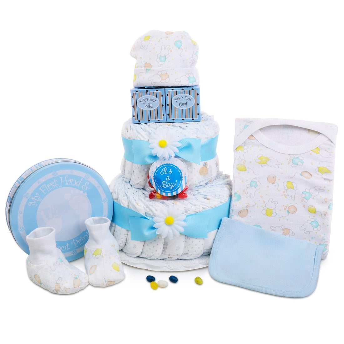 Blue Two-Tier Diaper Cake Gift Basket  DestGlow