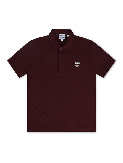 Lacoste Signature Print Polo Shirt - Bordeaux by Denim Exchange