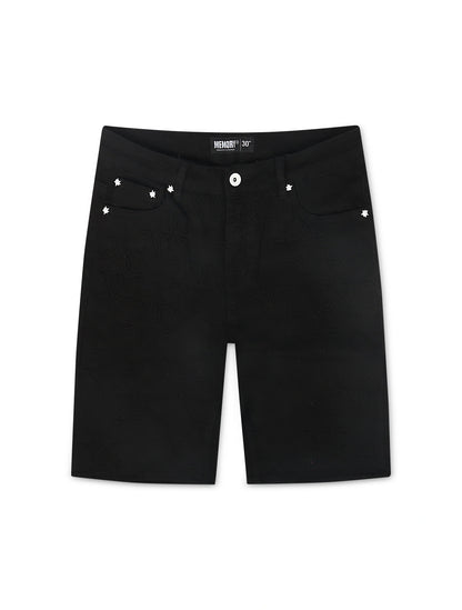 Memory Lane Monogram Denim Short - Black Rinse by Denim Exchange