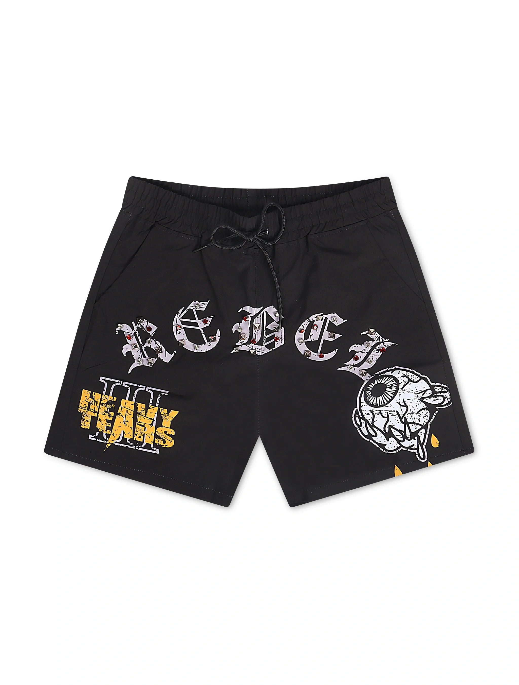 Rebel Minds Heavy Tears Rhinestone Shorts - Black by Denim Exchange